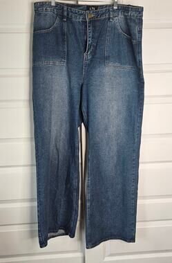 LTS Tall Blue Denim Wide Leg Jeans Women's 16 (Fits Large) Flat Front